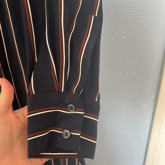 Frame 100% Silk Navy Vintage Stripe Long Sleeve Button Up Midi Dress - Picture 8 of 12
